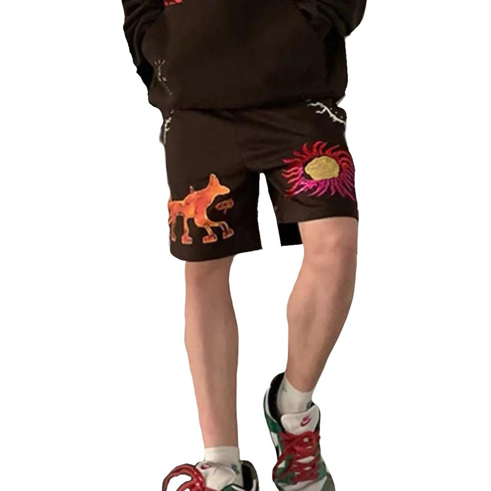 NWOT TRAVIS SCOTT CACTUS JACK Shorts Men S Logo Art Brown Pull On Cotton